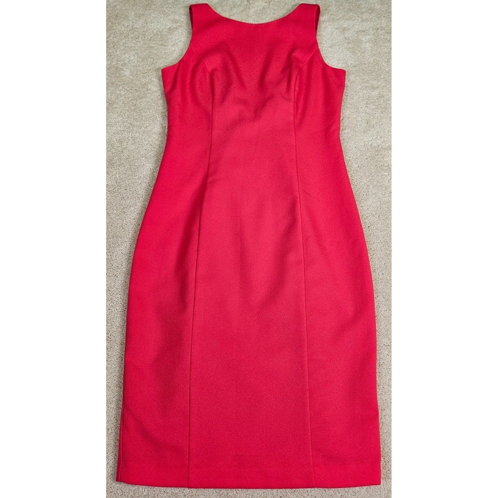 Badgley Mischka Sheath Dress Womens 4 Red Lined Cascading Ruffle Back Detail